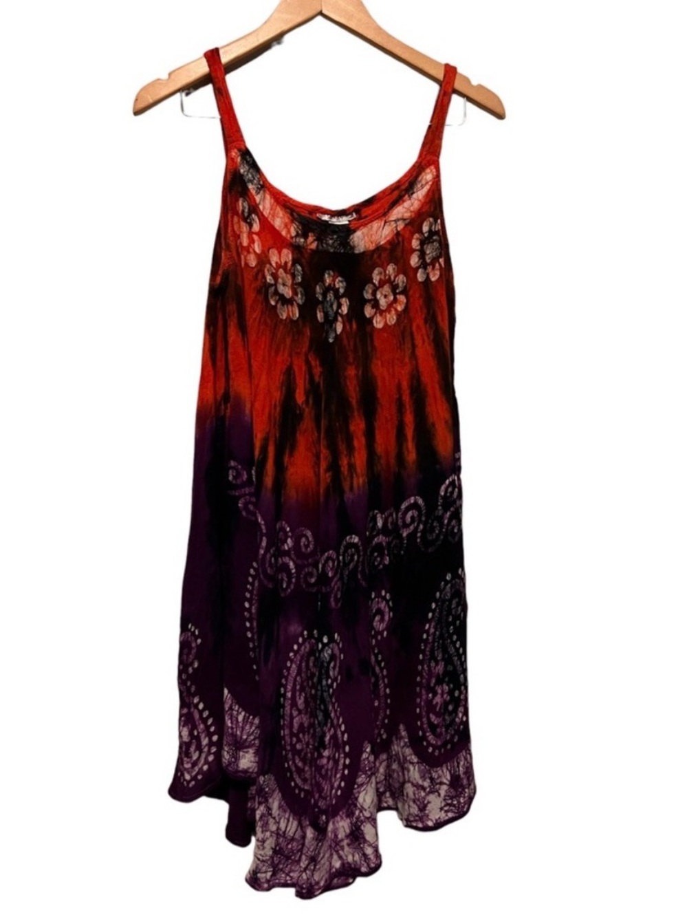 Cute options Boho Floral Tie-Dye Slip Dress Top Red & Purple free size